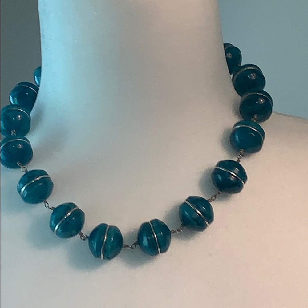 ANN TAYLOR TEAL BEADED NECKLACE - Picture 1 of 6